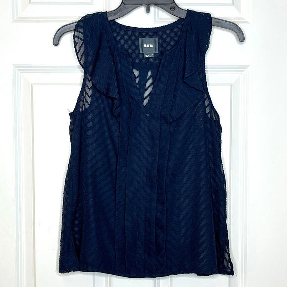 Maeve x Anthropologie Blue Ruffle Pleated Sleeveless Shirt Size 0 - Picture 2 of 10